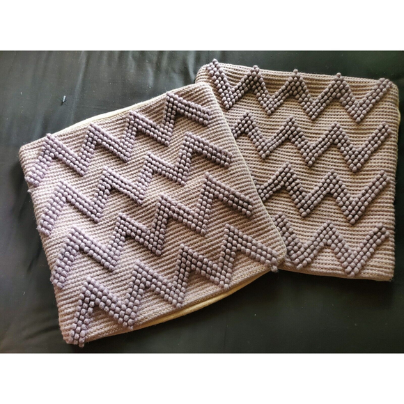 2x Hadley Wool Blend Throw Purple Pillow Covers Chevron w/Wear & Flaws - Picture 1 of 11